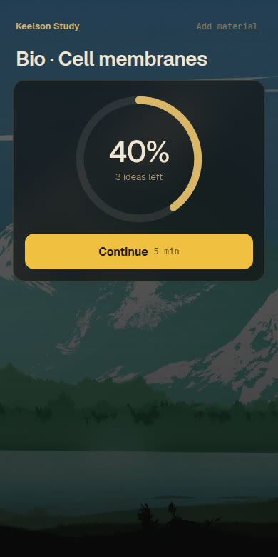 Home: a ring at 40%, 3 ideas left, Continue